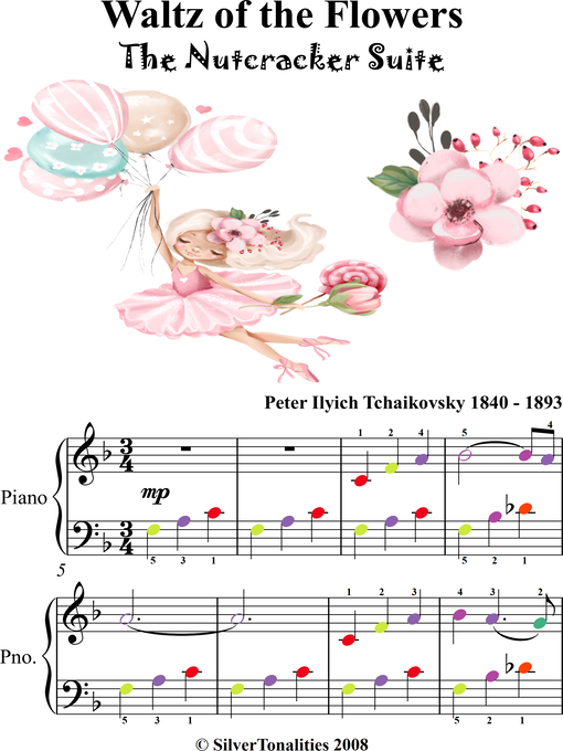 Title details for Waltz of the Flowers Nutcracker Suite Easy Piano Sheet Music with Colored Notes by Peter Ilyich Tchaikovsky - Wait list